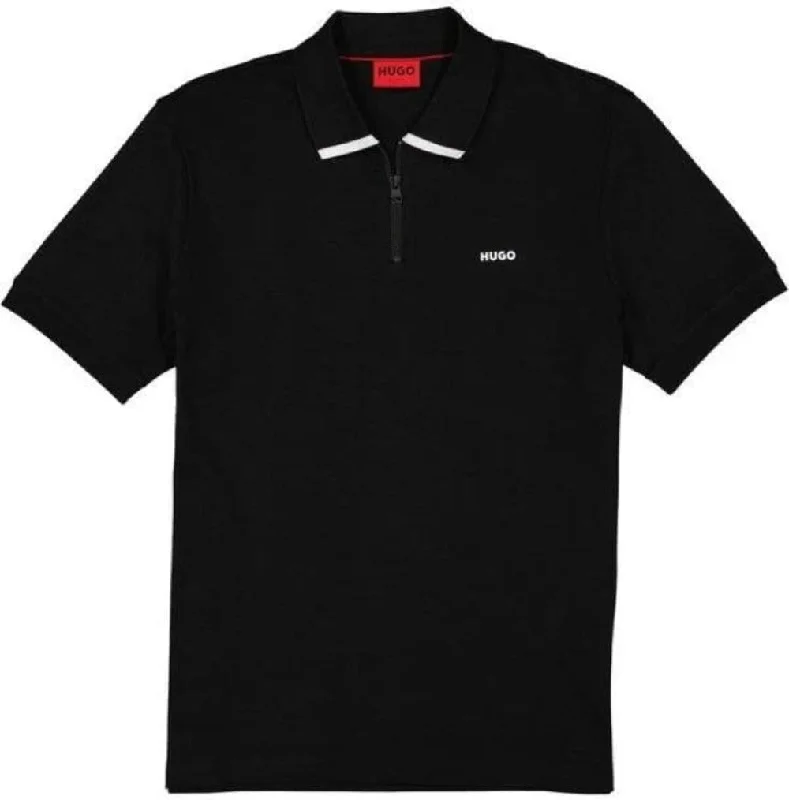 Cozy Fitting Hugo Men's Dalomino Short Sleeve Half Zip Polo T-Shirt, Black
