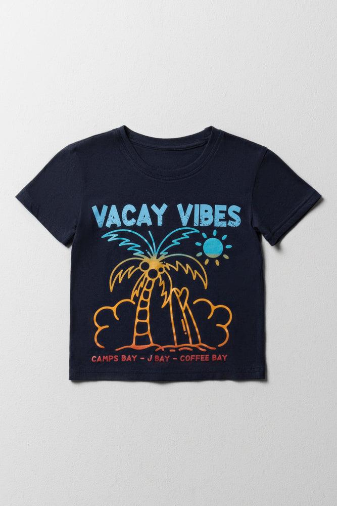 Comfortable Tops Vacay Vibes Short Sleeve T-Shirt Navy