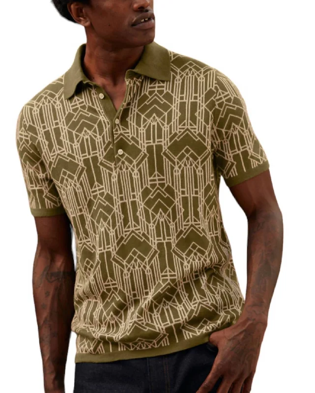 Retro Prints Stained Glass Sweater Polo In Olive