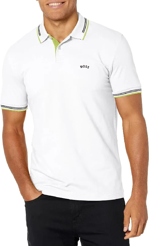 Breezy Outfits HUGO BOSS Men Paul Modern Essential Blank White/Electric Lime Polo T-Shirt