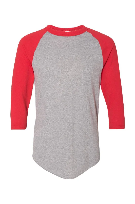 Double-sided Wear Augusta Sportswear Mens Raglan 3/4 Sleeve Crewneck T-Shirt - Heather Grey/Red