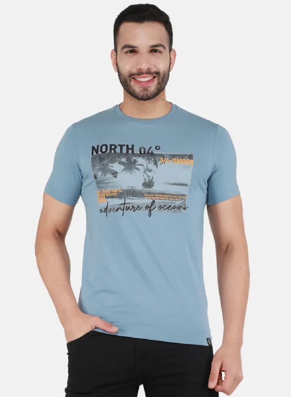 Perfect Tailoring Men Blue Printed T-Shirt