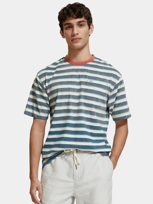 Cozy Fashion Yarn-dyed striped pocket t-shirt