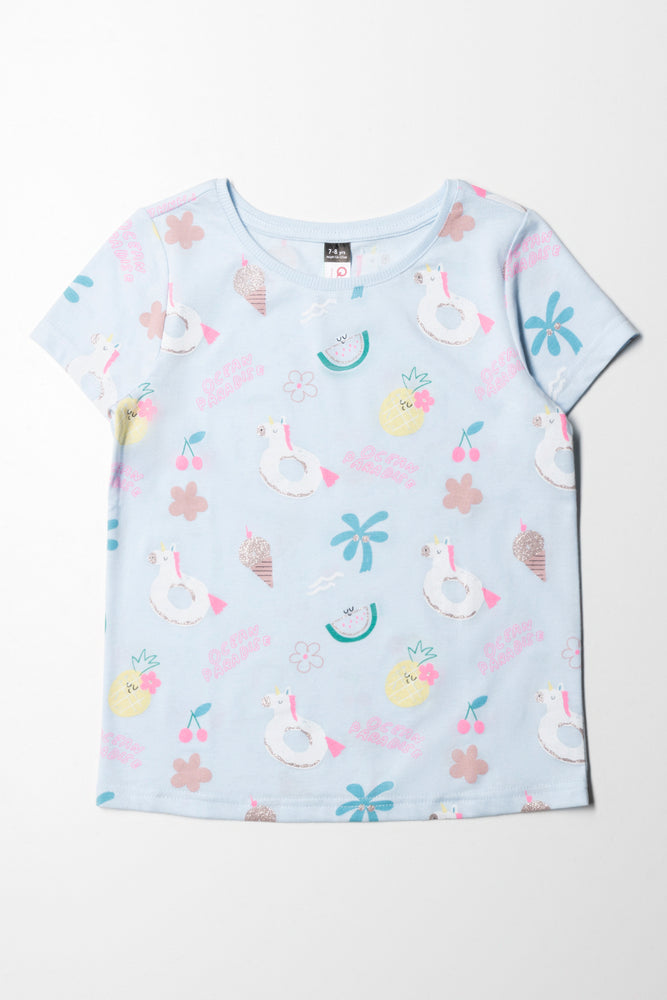 Modern Comfort Wear Unicorn Floaty Printed T-Shirt Light Blue