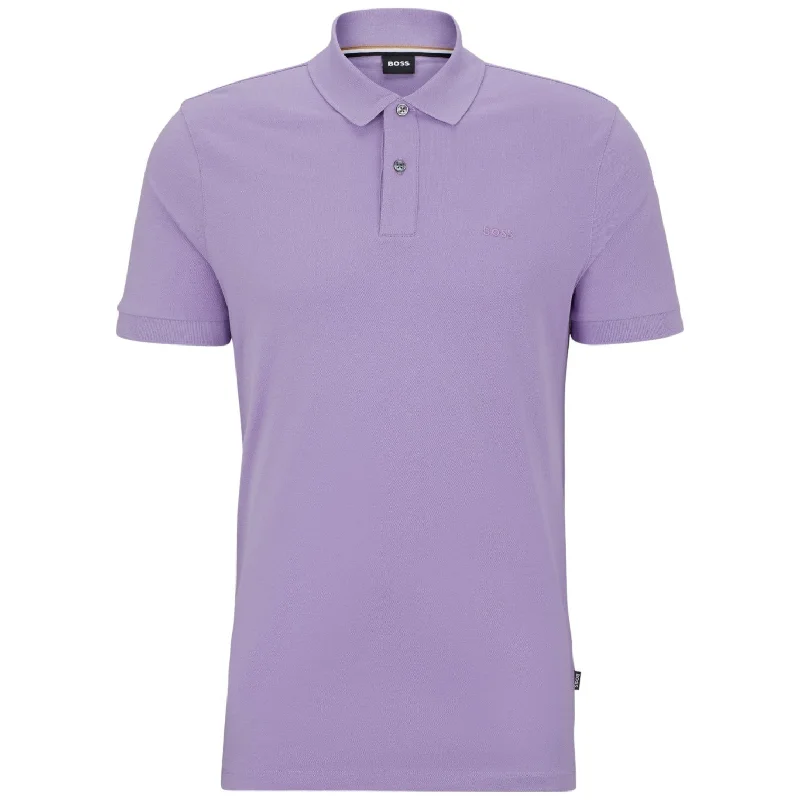 Classic Comfort Hugo Boss Men's Pallas Short Sleeve Pique Polo Shirt, Lavender Cream