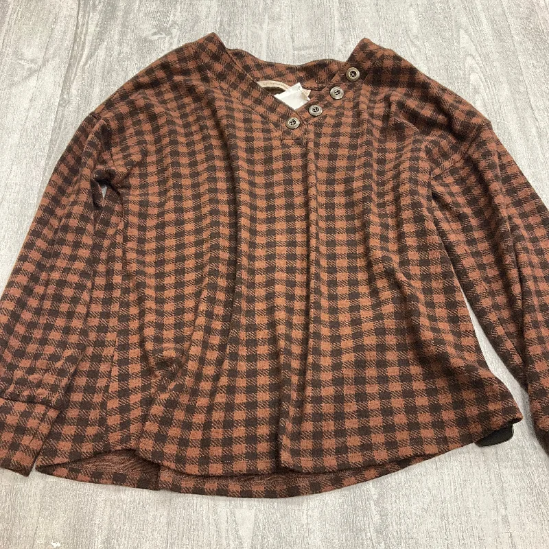 High-end Design Top Long Sleeve By Soft Surroundings In Checkered Pattern, Size: Mp
