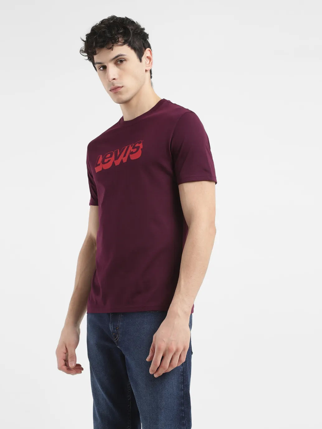 Simple Style Men's Brand Logo Crew Neck T shirt