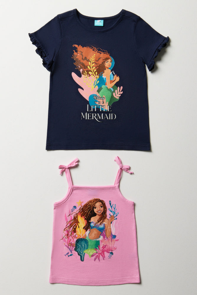 Cozy Essentials Wear The Little Mermaid 2 Pack Short Sleeve T-Shirts Navy & Pink