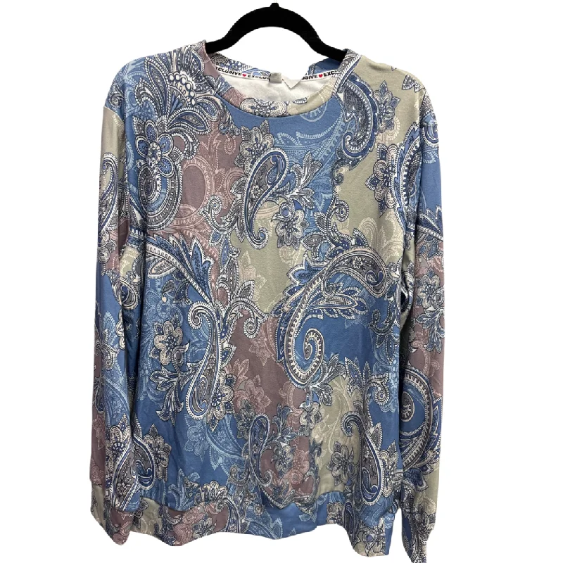 Comfortable Lounge Wear Top Long Sleeve Basic By Executive Conceptions In Paisley Print, Size: Xxl