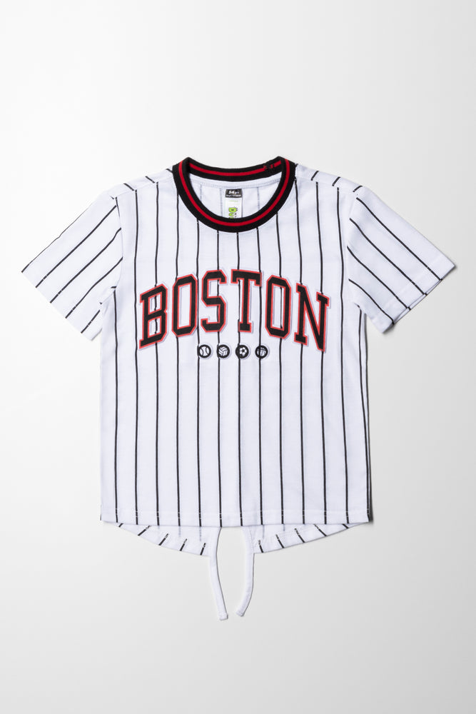 Sexy Fun Boston Tuxedo Back Striped T-Shirt White