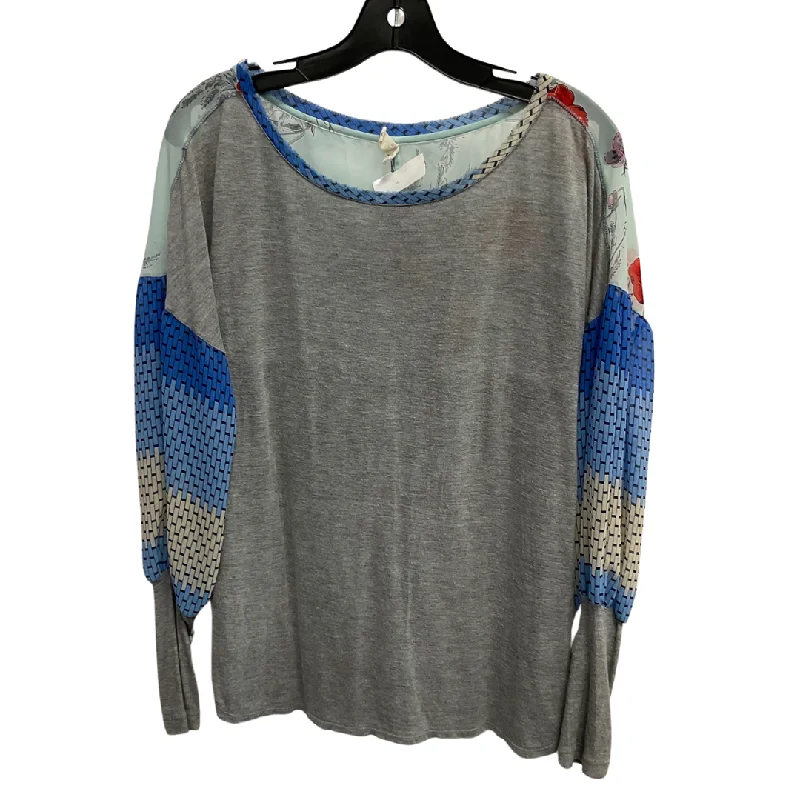 Breathable Comfort Top Long Sleeve By Tiny In Blue & Grey, Size: L