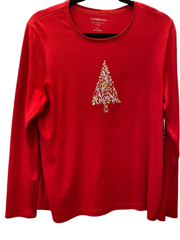 Sporty Wear Top Long Sleeve By Croft And Barrow In Red, Size: L