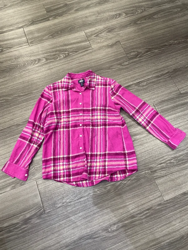 Fashionable And Versatile Top Long Sleeve By Lands End In Pink, Size: L