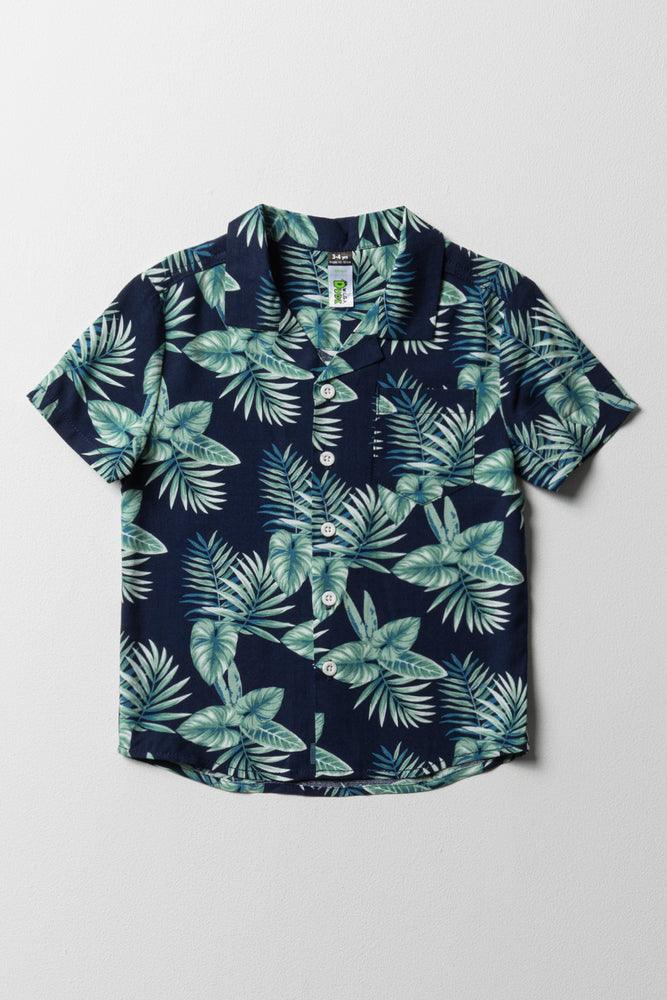 Fashionable Items Tropical Resort Shirt Green & Navy