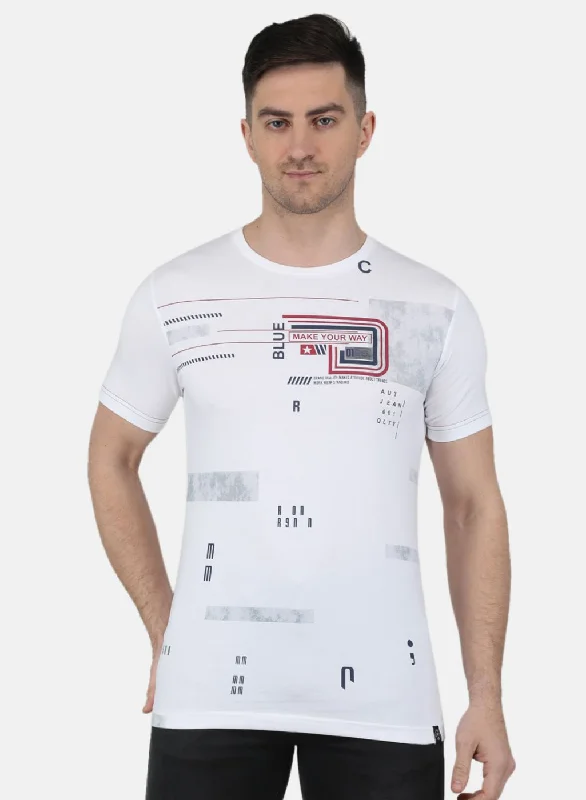 Fashion And Simplicity Men White Printed T-Shirt