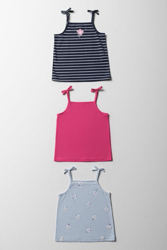 Timeless Comfort 3 Pack Strappy Vests Navy & Pink