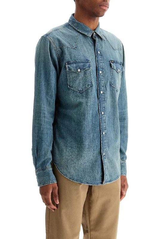 Cozy Footwear Polo Ralph Lauren Camicia Western In Cotone Blu Con Due Tasche