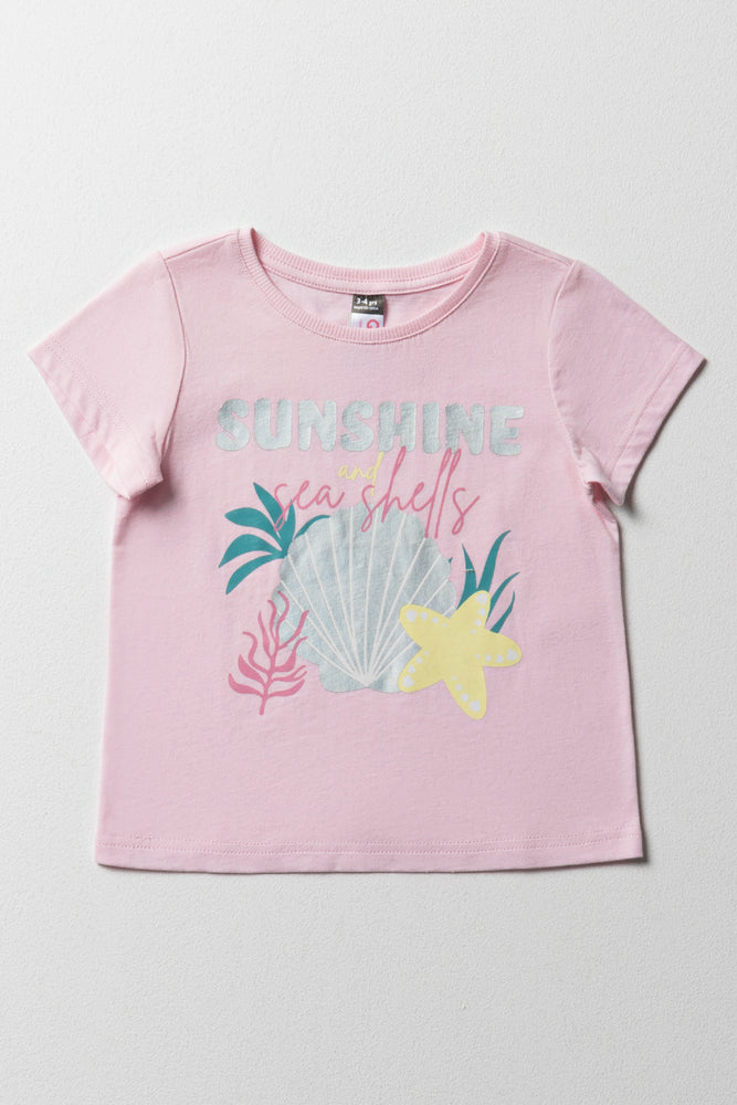 Loose Fit Crew Neck Summer T-Shirt Light Pink