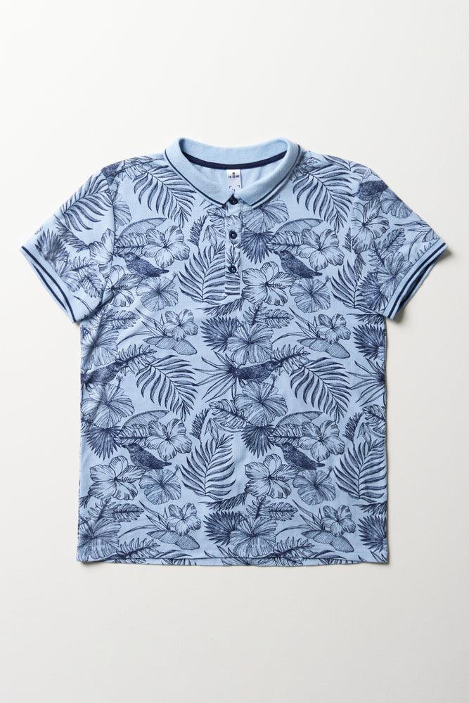 Fashion Expert Floral Short Sleeve Golfer Blue
