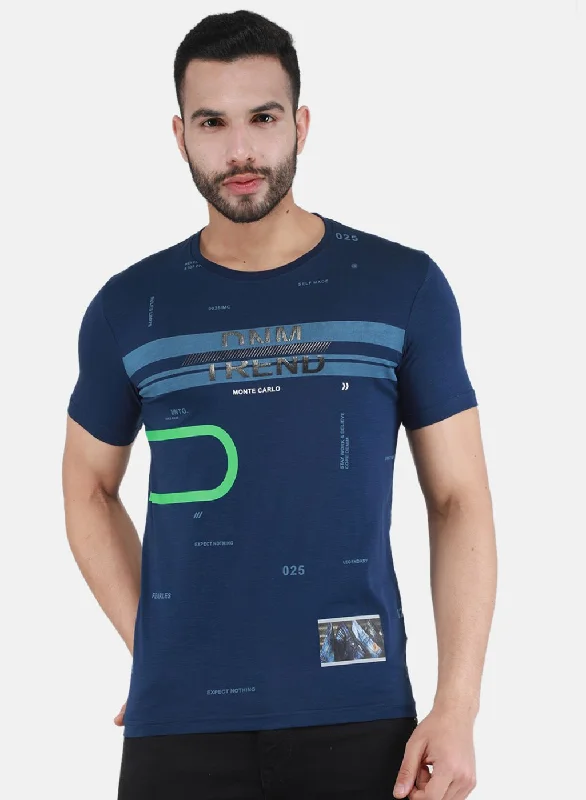 High-end Design Men Blue Printed T-Shirt
