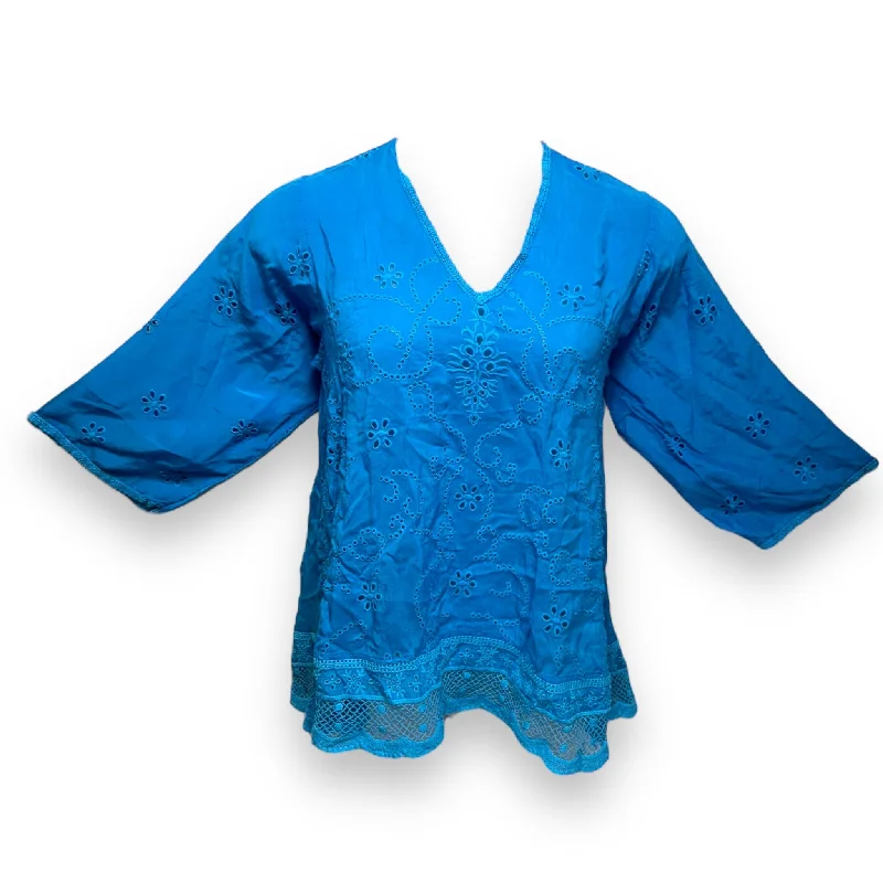 Luxury Fashion Top Long Sleeve By Johnny Was In Blue, Size: Xs