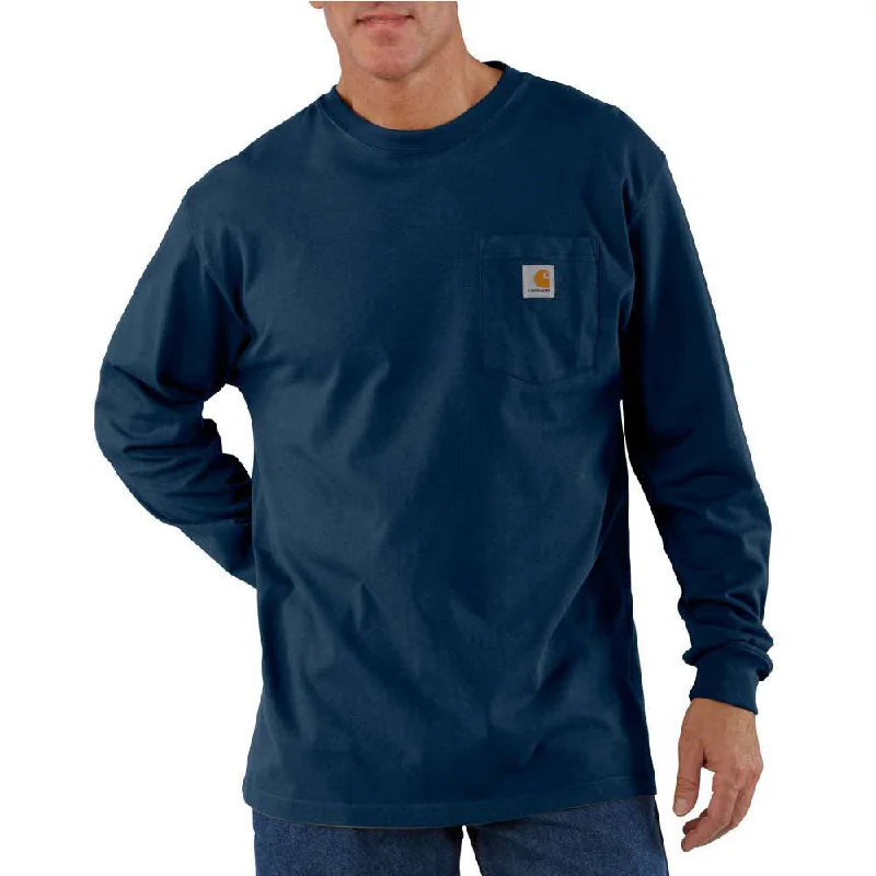 Warm Chic Carhartt Mens Large Navy Cotton Long-Sleeve Work T-Shirt - K126NVY