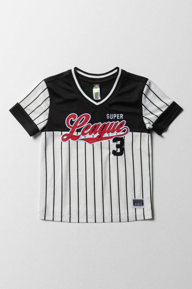 Urban Comfort V-Neck Stripe Sporty T-Shirt Black & White
