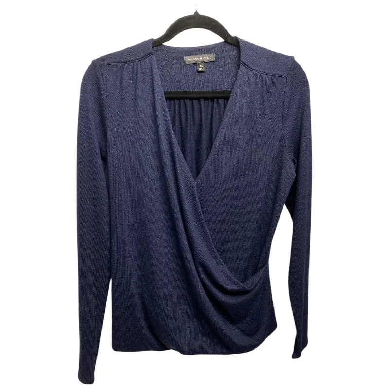 Lace Design Top Long Sleeve By Banana Republic In Navy, Size: Xs