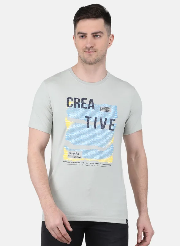 Comfortable Wear Men Grey Printed T-Shirt