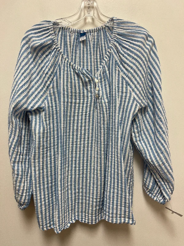Modern Comfort Wear Top Long Sleeve By Old Navy In Blue & White, Size: Xl