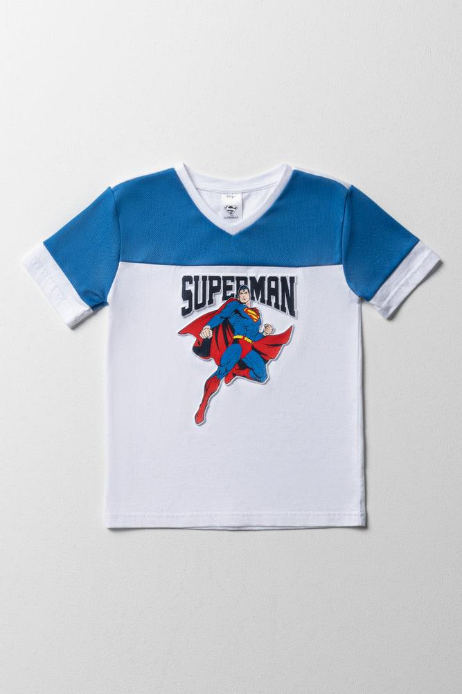 Body Design Superman V-Neck Short Sleeve T-Shirt White & Blue