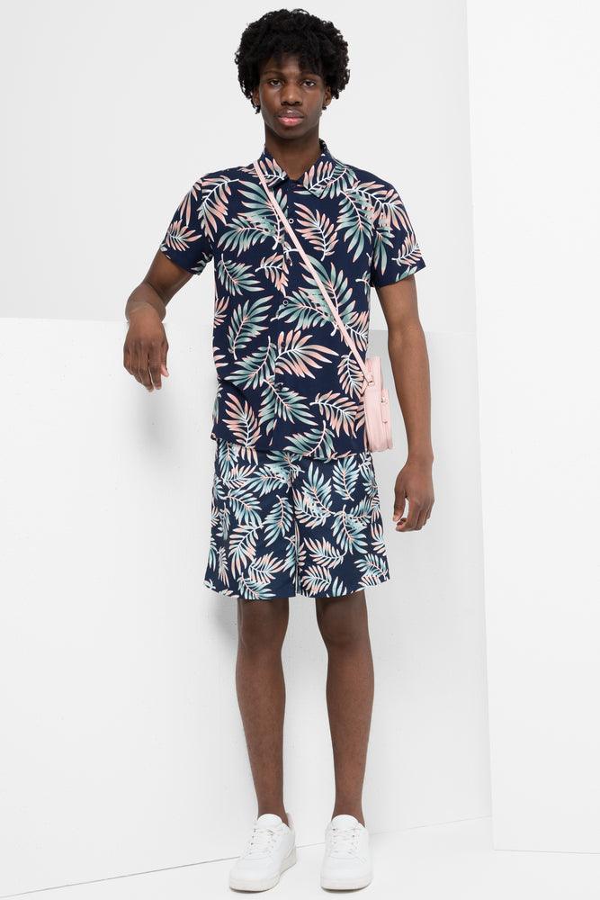 Personalized Design Viscose Ss Shirt Aop Palm Tree Navy