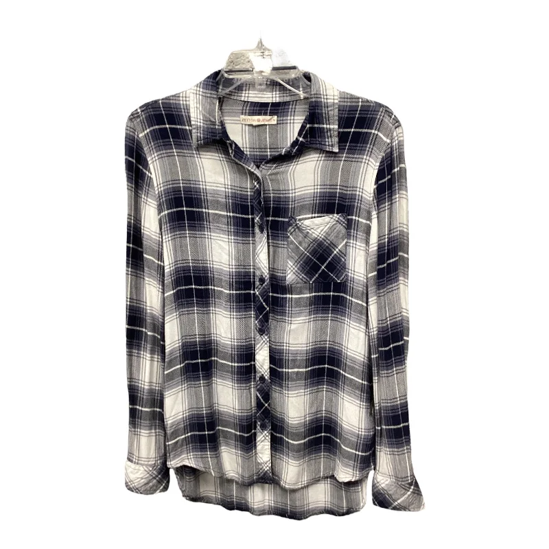 Retro Fashion Top Long Sleeve By Peyton Jensen In Blue, Size: Xs