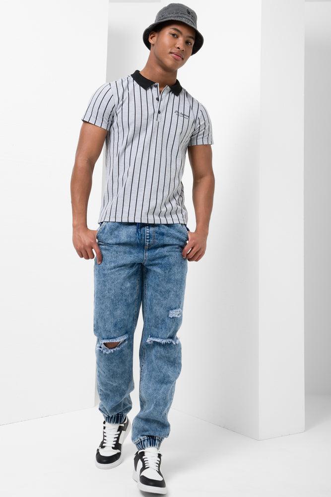 Chic Outfits Stripe Short Sleeve Golfer Grey