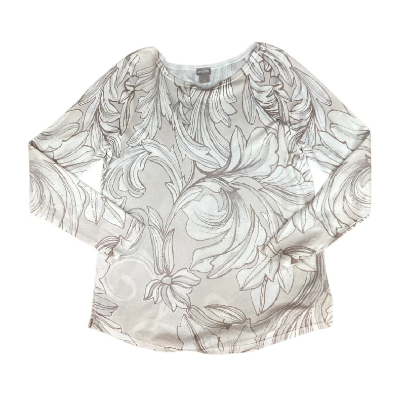 Personal Charm Top Long Sleeve By Chicos In Tan & White, Size: 2