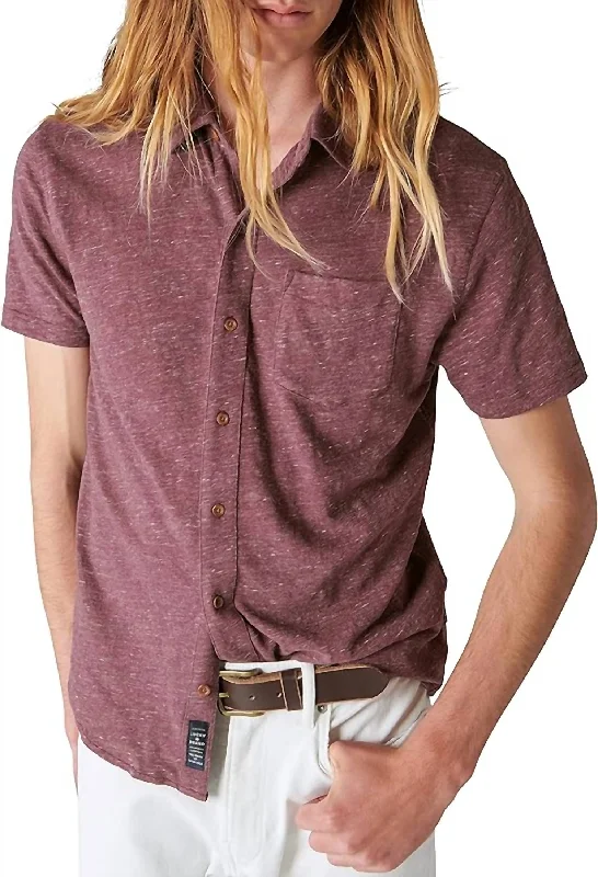 Editorial Design Linen Short Sleeve Button Up Shirt In Huckleberry