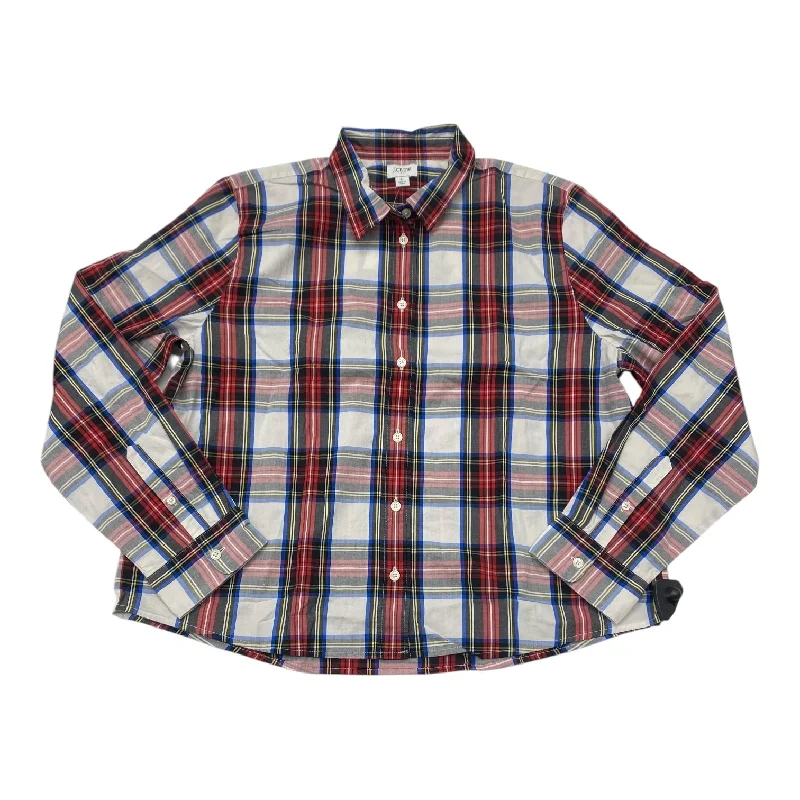 Must-have For Autumn And Winter Top Long Sleeve By J. Crew In Plaid Pattern, Size: L