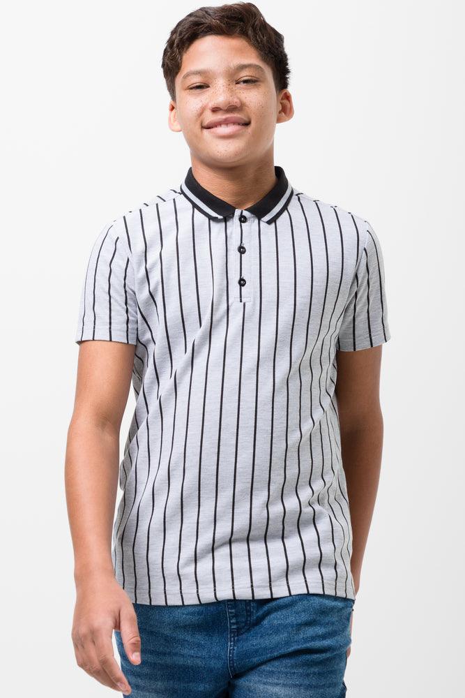 Modern Comfort Stripe Short Sleeve Golfer Grey