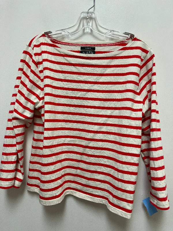 Light Dressing Top Long Sleeve By J. Crew In Red & White, Size: L