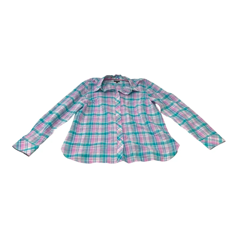 Luxury And Elegant Top Long Sleeve By Talbots In Plaid Pattern, Size: Mp