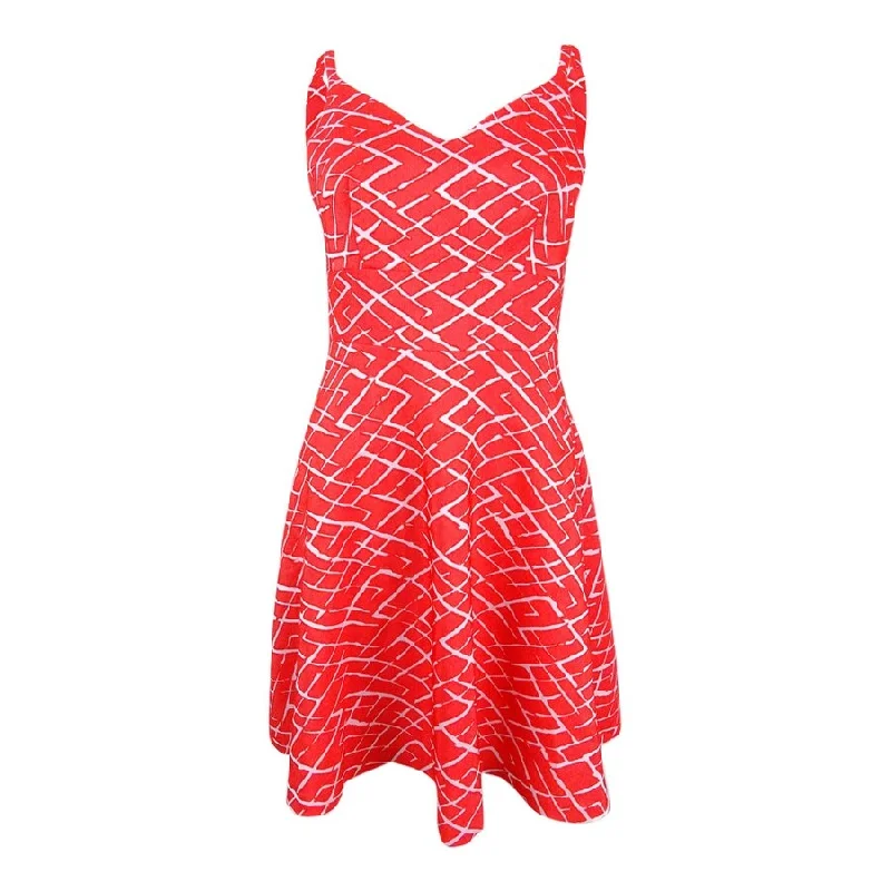 Soft Style CeCe Women's Jacquard Fit & Flare Dress (0, Fiery Red)
