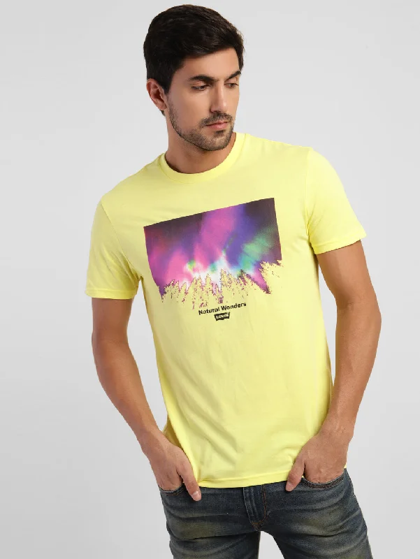 Trendy Items Men's Abstract Print Crew Neck T-shirt Yellow