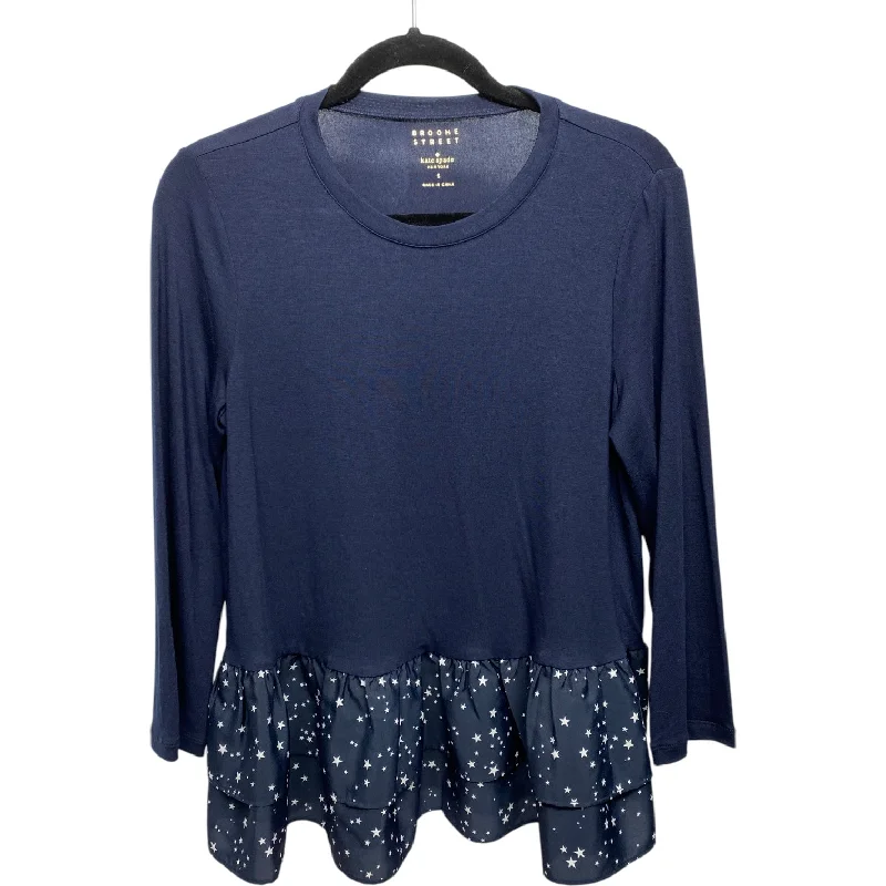 Wandering freely Top Long Sleeve Designer By Kate Spade In Blue & White, Size: S