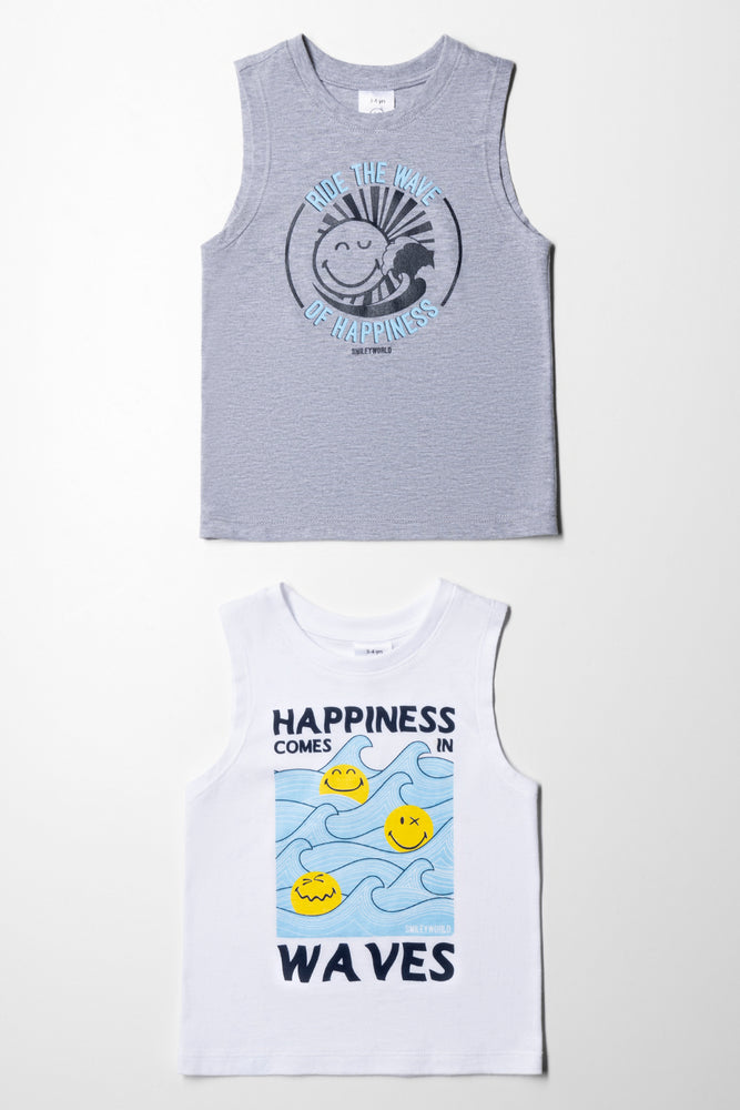Relaxed And Casual SmileyWorld 2 Pack Sleeveless T-Shirts White And Grey