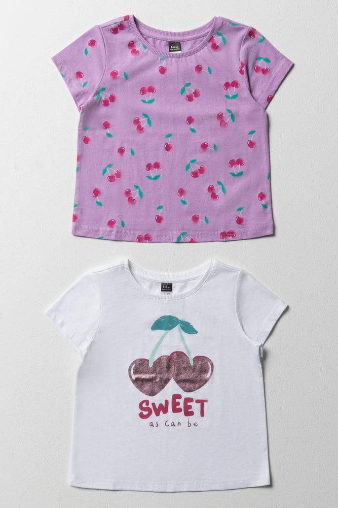 Cozy Dress 2 Pack Cherry Short Sleeve T-Shirts White & Purple