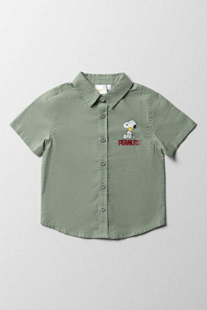 Personal Design Snoopy Short Sleeve Shirt Light Green