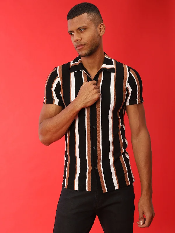 Simple Solid Color Campus Sutra Men Stylish Striped Casual Shirts