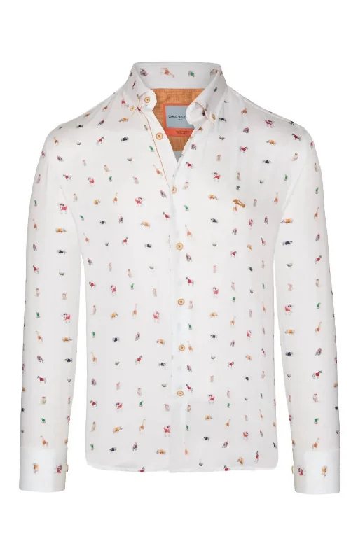 Breathable Design Men's Long Sleeve Motif Shirt In Safari/white