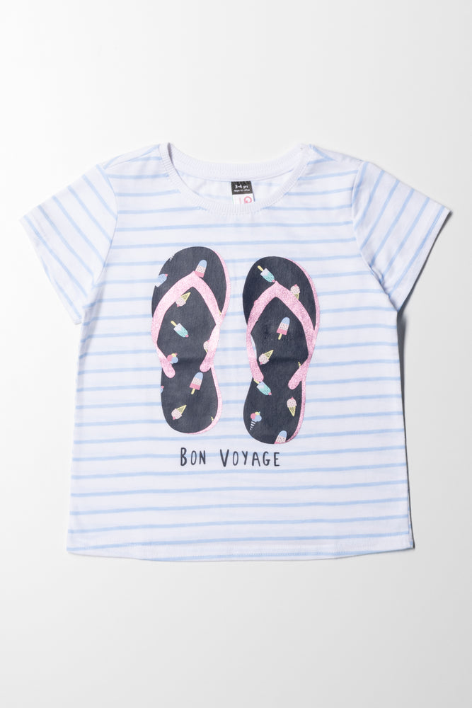 Ethnic Style Flip-Flop Striped Short Sleeve T-Shirt Blue