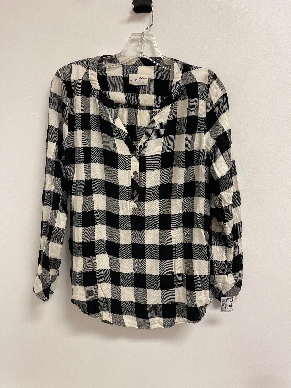 High-end Design Top Long Sleeve By Universal Thread In Black & Cream, Size: S